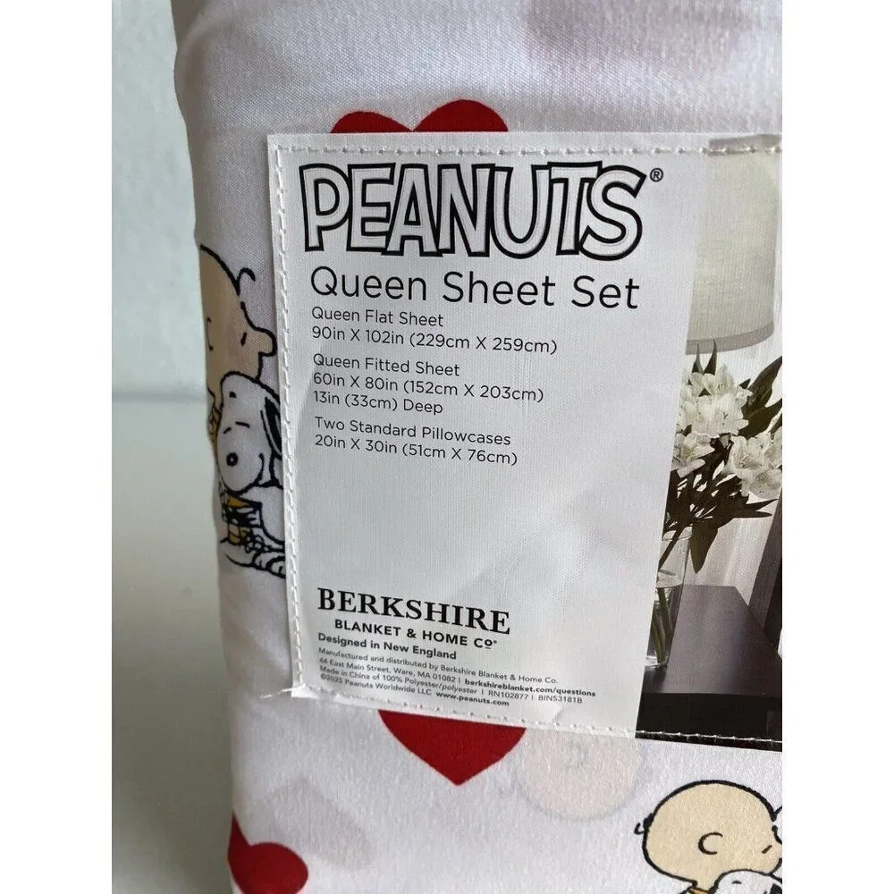 Peanuts Snoopy Charlie Brown‎ Red Hearts Valentines Day QUEEN Size Sheet Set NEW
